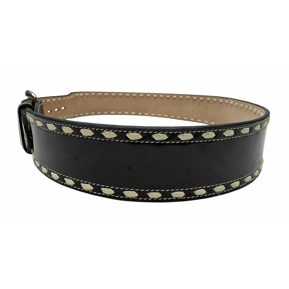 Tony Lama Western Leather Belt Size 32 Black Oxblood Lace Stitch 48628